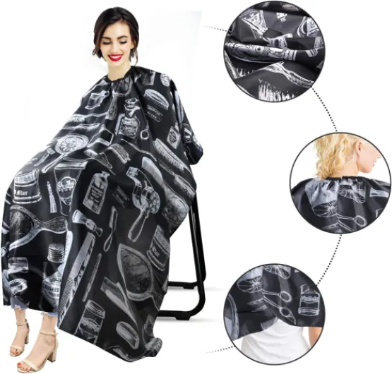 Cape de Coiffure, Capes de Coiffeur de Salon Pleine Longueur, Robe de Coiffure Professionnelle Cape de Coiffeur en Nylon Imperméable pour Coupe de Cheveux de Salon de Coiffure 2#noir