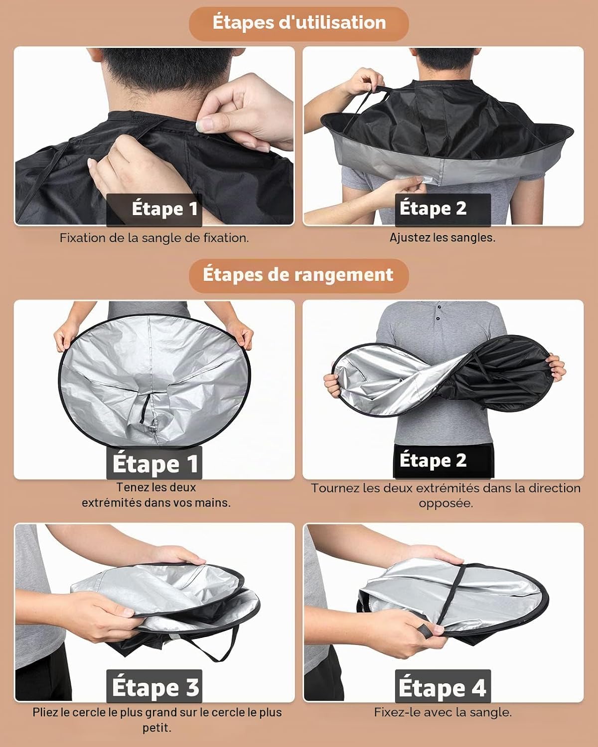 Lictin Coupe de Cheveux Coiffure Cape - Attache Auto-adhésif Barbe Rasage Tablier Parapluie Étanche Accessoire de Coiffure (65cm DIA)