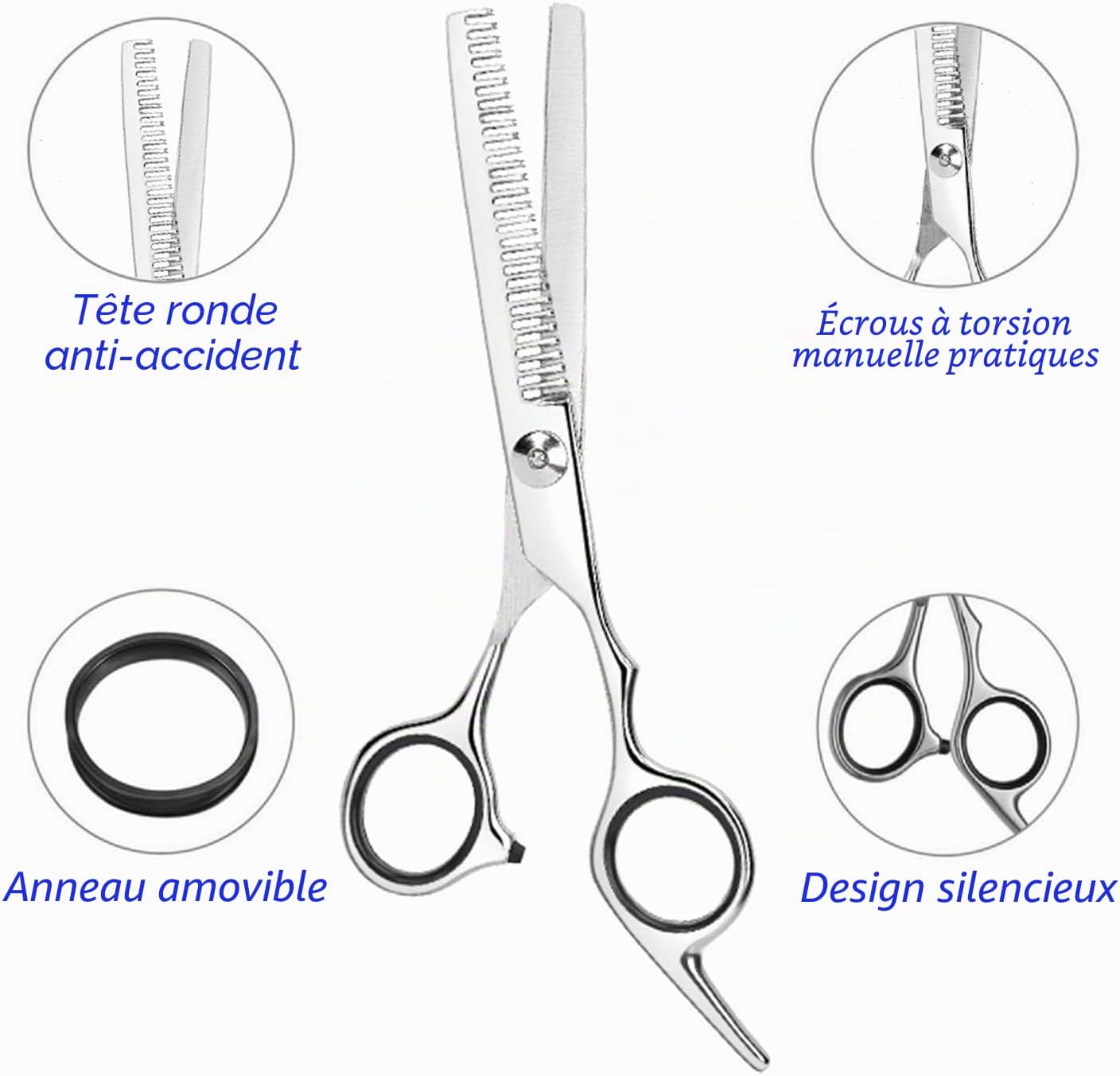 Ciseaux Desepaississant Coiffure Professionnels - 6.7'' Ciseaux de Coiffure pour Couper l'épaisseur des Cheveux, pour la maison et le salon de coiffure,durable et tranchant Argent