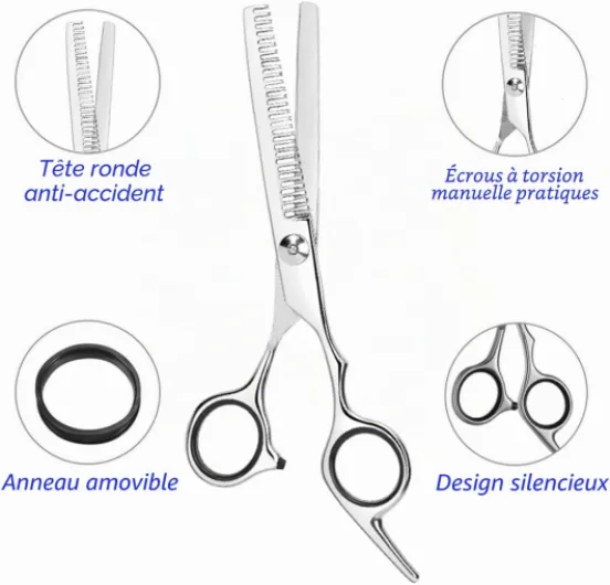 Ciseaux Desepaississant Coiffure Professionnels - 6.7'' Ciseaux de Coiffure pour Couper l'épaisseur des Cheveux, pour la maison et le salon de coiffure,durable et tranchant Argent