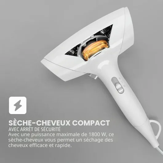 ProfiCare PC-HT 3044, Sèche-Cheveux Mural, 2 Niveaux de température et de Puissance, 1800 Watts, Câble Spirale Extra Long Cool Shot avec arrêt de sécurité, Blanc - Blanc Taille unique
