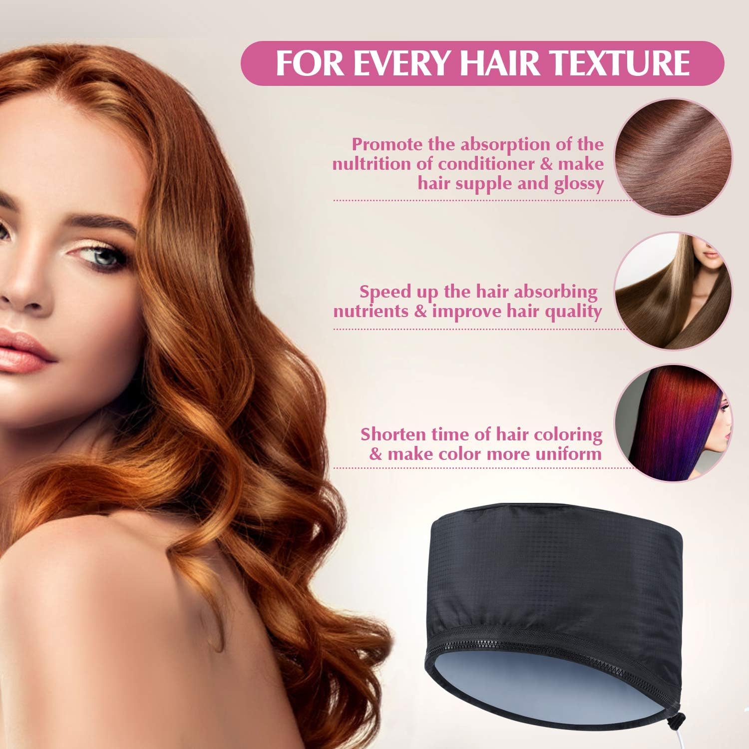 Casques Chauffant Cheveux Bonnet Chauffant pour Soins Capillaires,Traitement Thermique, Température de 2 Modes Noir