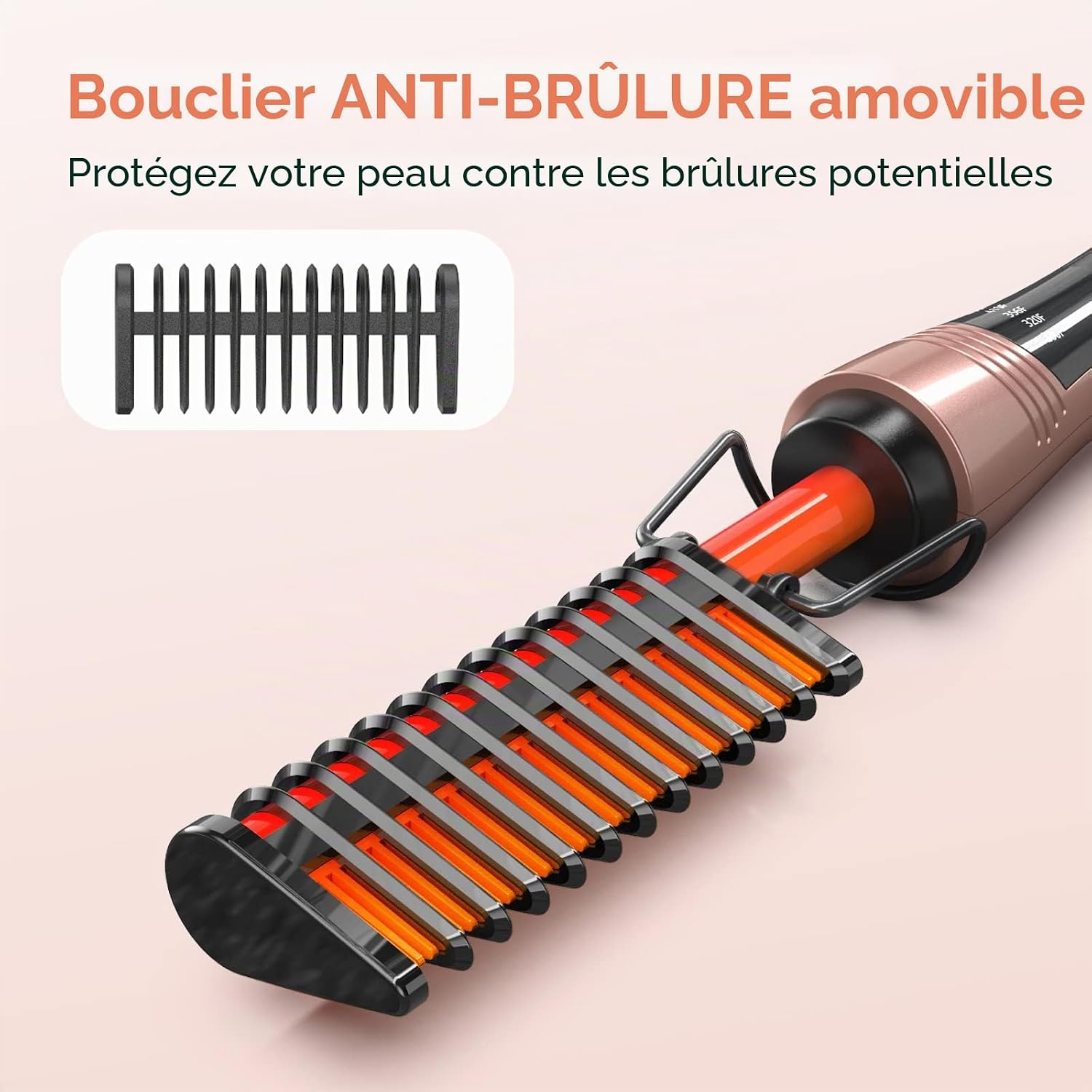 Peigne Chauffant pour Perruques, Peigne à Lisser, fer à Lisser pour Cheveux Afro et Barbe, Température Réglable, Double Tension, Arrêt Automatique Or Rose