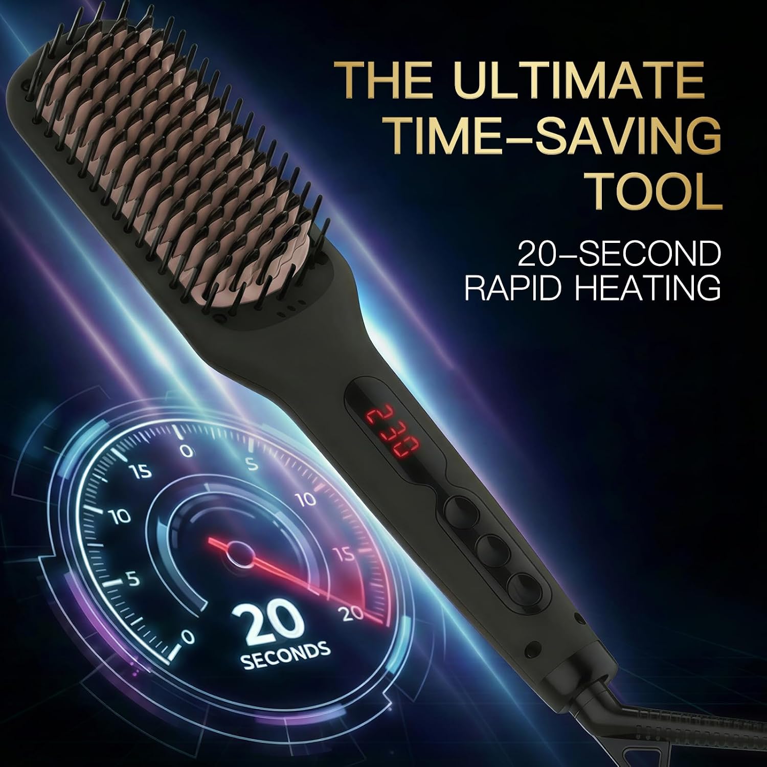 Brosse lissante ionique en céramique MEGAWISE Pro pour salon de coiffure - Technologie de chauffage rapide MCH 20 s avec arrêt automatique - Anti-brûlure grâce à sa double tension universelle