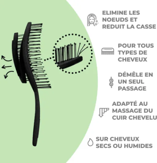 Brosse Démêlante Cheveux - Brosse à Cheveux Anti Noeuds pour Cheveux Bouclés, Crépus, Fins et Longs - Brosse Cheveux Femme, Homme et Enfant - Cheveux Mouillés ou Secs - Noir Élégance Noir Standard
