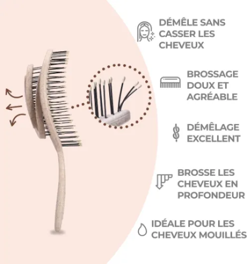 Brosse Démêlante Cheveux - Brosse à Cheveux Anti Noeuds pour Cheveux Bouclés, Crépus, Fins et Longs - Brosse Cheveux Femme, Homme et Enfant - Cheveux Mouillés ou Secs - Crème Crème Standard