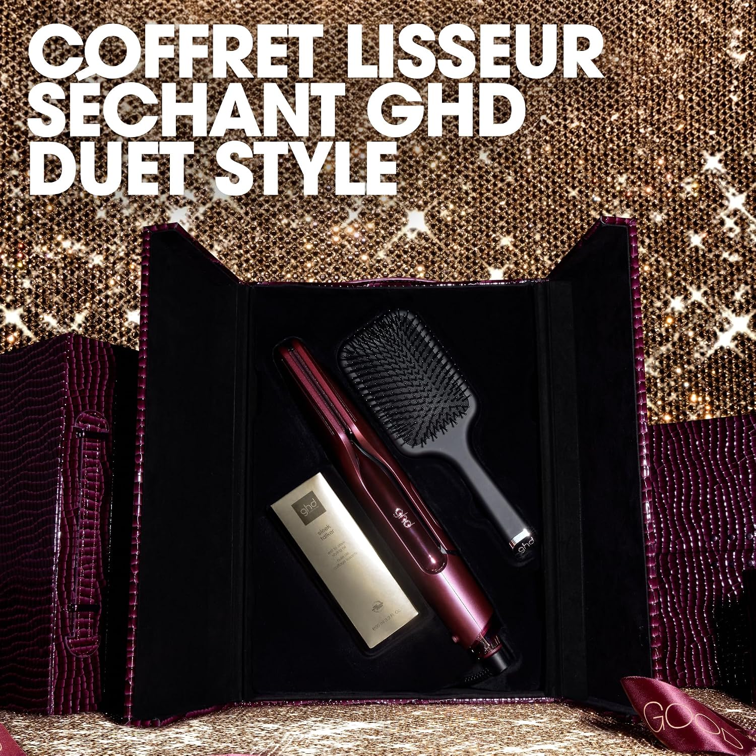Ghd - Coffret Lisseur séchant 2-en-1 ghd Duet Style (Bordeaux) - Huile lissante, Brosse et vanity inclus - Sèche et lisse en simultané sans dommage ni frisottis - S'utilise sur cheveux mouillés/secs