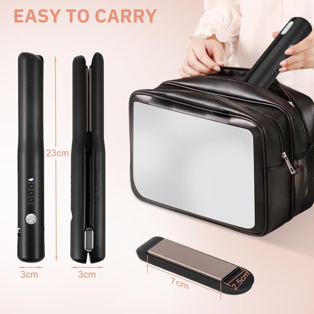 Lisseur Cheveux Sans Fil,2 en 1 Céramique Lisseur Boucleur Cheveux 4 Température,Température Réglable 140°C-200°C,Lisseur Boucleur pour Femme Vacances, Voyages, Camping Styling,Noir 4 Réglages，noir