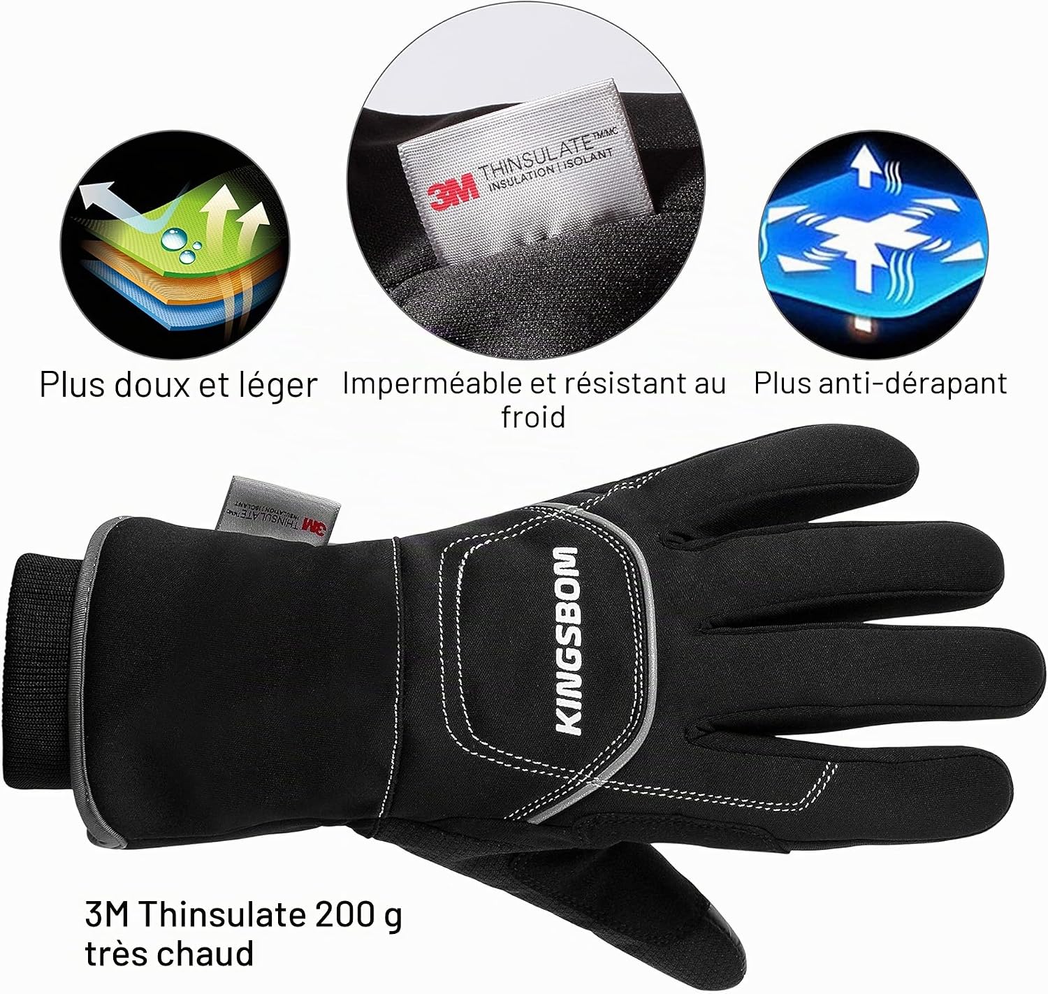 Gants Thermiques Imperméables et Coupe-Vent - Gants Chauds Tactile Thinsulate d'hiver 3M - pour Le Cyclisme, la Course à Pied et Les Sports en Plein Air - pour Femmes et Hommes Noir M