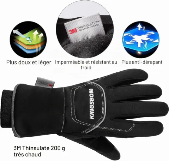 Gants Thermiques Imperméables et Coupe-Vent - Gants Chauds Tactile Thinsulate d'hiver 3M - pour Le Cyclisme, la Course à Pied et Les Sports en Plein Air - pour Femmes et Hommes Noir M