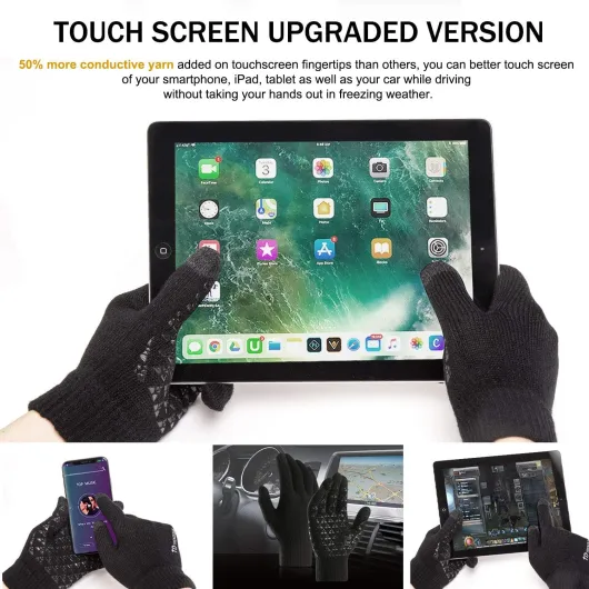 TRENDOUX Gants d'hiver en Tricot avec écran Tactile pour Homme et Femme Texting Smartphone Conduite Noir L