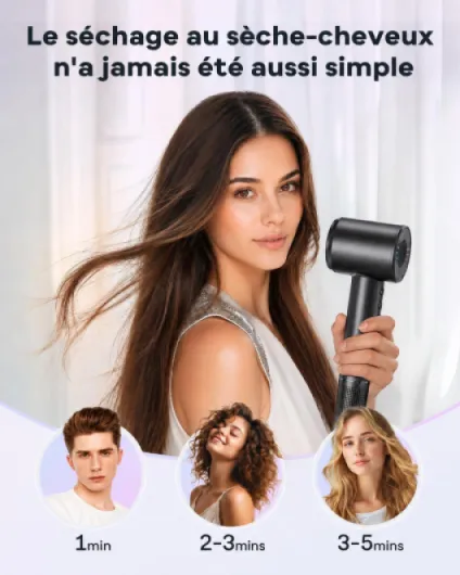 Bopcal Sèche-Cheveux Professionnel avec Diffuseur, 160000 Tr/min Haute Vitesse, Sèche Cheveux Ionique 500M Ions, Séchage Rapide Anti-Frisottis, Contrôle Intelligent Température, Léger et Silencieux Noir Mat