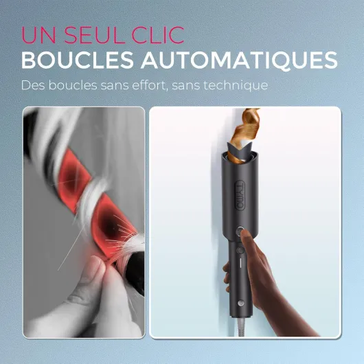 Boucleur a Cheveux Fer à Friser Automatique - CURLPRO Fer a Boucler Automatique Portable 32mm avec 3 Températures Réglables, Anti-brûlure, Boucleur Céramique Cheveux Court et Long, Gris Métal 32 mm Gris Métal
