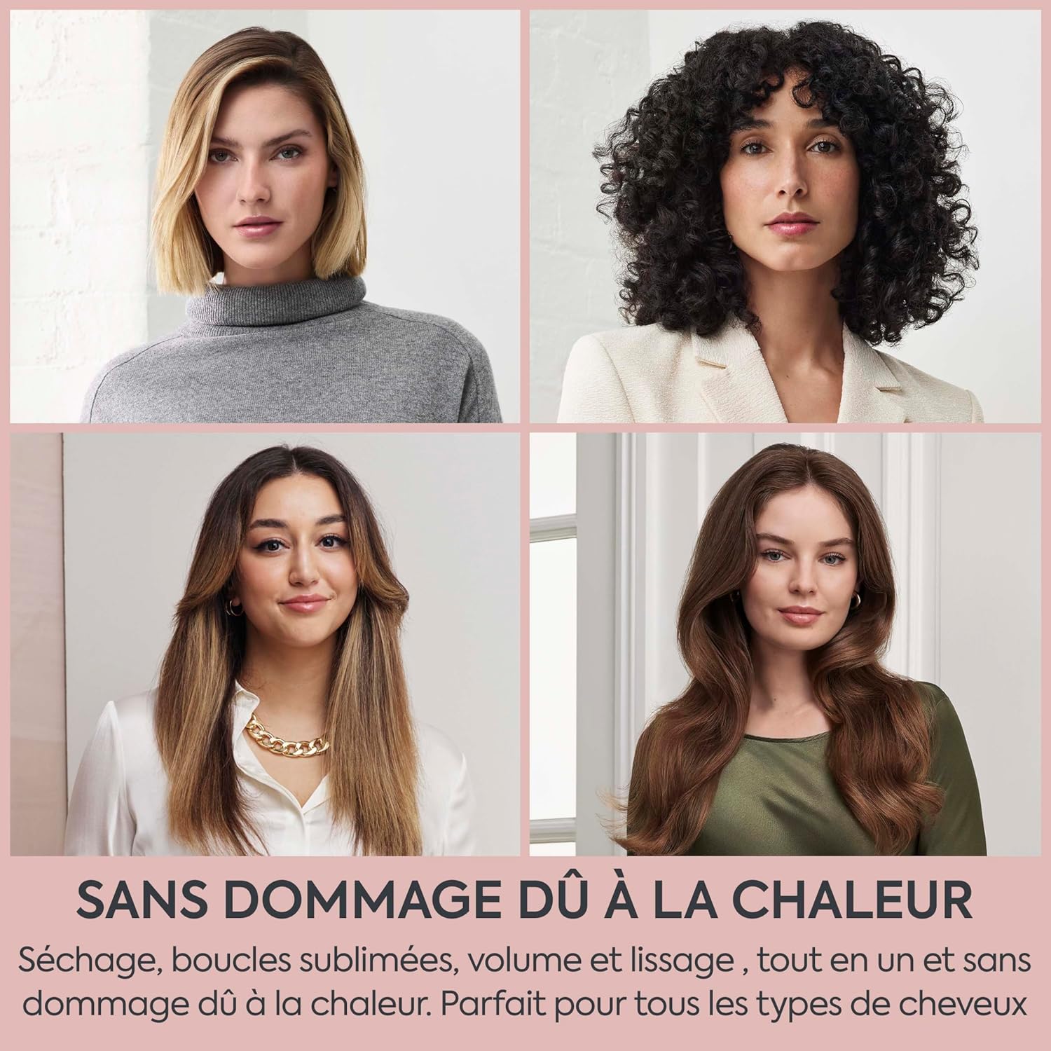Air Wand, Sèche‑cheveux avec Diffuseur, Styler 4-en-1 & Vanity Case offert, Brosse Lissante et Styler Volume pour Cheveux Secs ou Mouillés, Technologie Ionique Anti‑Frisottis, Rose, AS6556E Rose: Douceur, Volume & Boucles Définies (Tous Types de